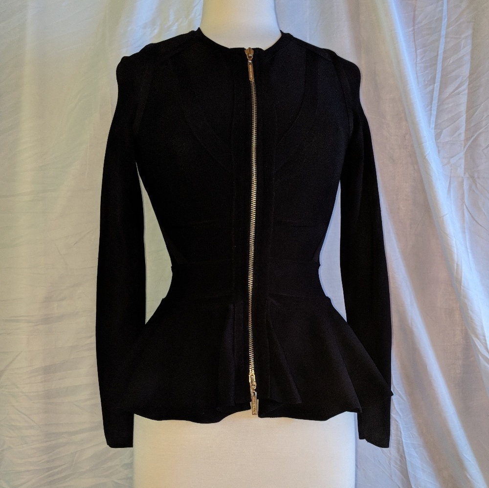 Black zip-up fit and flare jacket